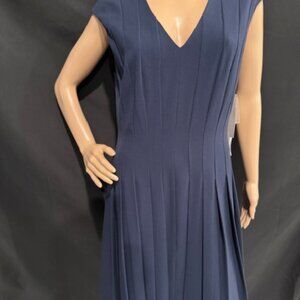 Adrianna Papell Navy Pleated Midi Dress – Size 12
